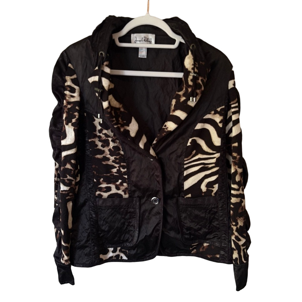 Joseph Ribkoff Black and Cream Animal Print Blazer Jacket